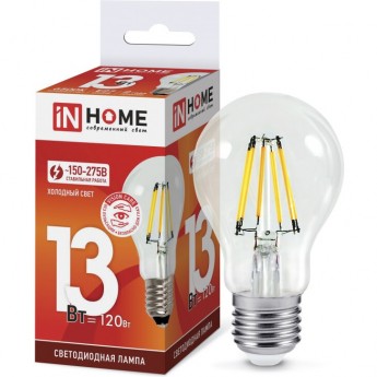 Лампа светодиодная IN HOME LED-A60-DECO 13Вт 230В Е27 6500К 1370Лм прозрачная Лампа светодиодная IN HOME LED-A60-DECO 13Вт 230В Е27 6500К 1370Лм прозрачная