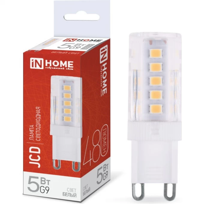Лампа светодиодная IN HOME LED-JCD 5Вт 230В G9 4000К 480Лм 4690612036328 Лампа светодиодная IN HOME LED-JCD 5Вт 230В G9 4000К 480Лм 4690612036328