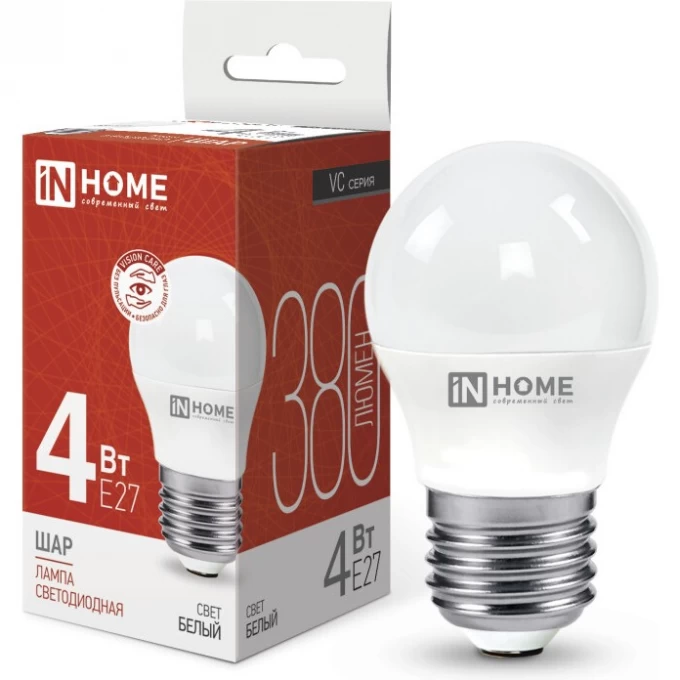 Лампа светодиодная IN HOME LED-ШАР-VC 4Вт 230В Е27 4000К 380Лм 4690612030593