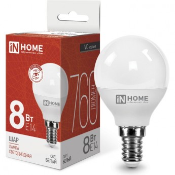 Лампа светодиодная IN HOME LED-ШАР-VC 8Вт 230В Е14 4000К 760Лм
