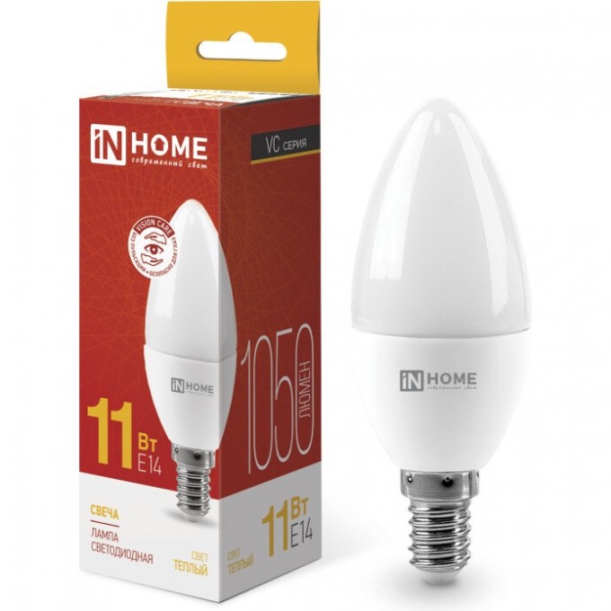 Лампа светодиодная IN HOME LED-СВЕЧА-VC 11Вт 230В Е14 3000К 1050Лм 4690612020464