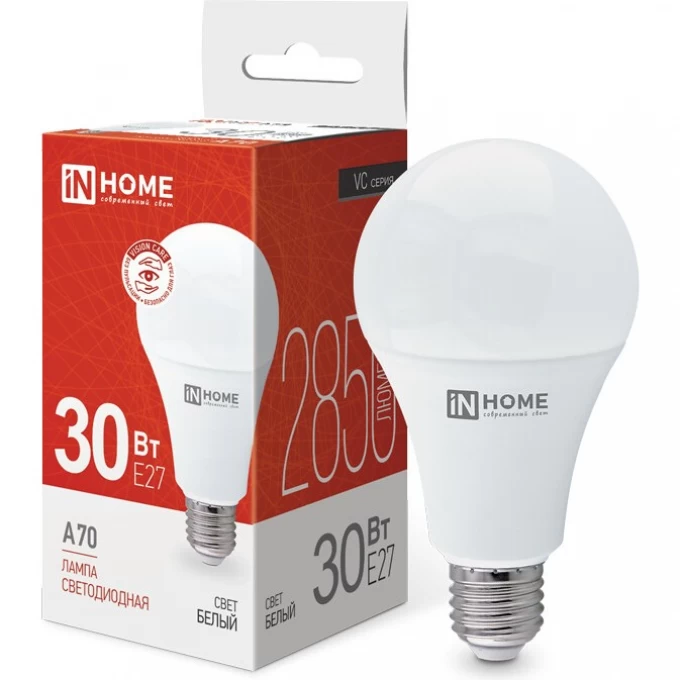 Лампа светодиодная LED-A70-VC 30Вт 230В Е27 4000К 2850Лм IN HOME 4690612024141 Лампа светодиодная LED-A70-VC 30Вт 230В Е27 4000К 2850Лм IN HOME 4690612024141