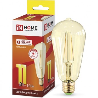 Лампа светодиодная LED-ST64-DECO GOLD 11Вт 230В Е27 3000К 1160Лм золотистая IN HOME