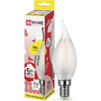 Лампа светодиодная LED-СВЕЧА НА ВЕТРУ-DECO 5Вт 230В Е14 3000К 450Лм матовая IN HOME