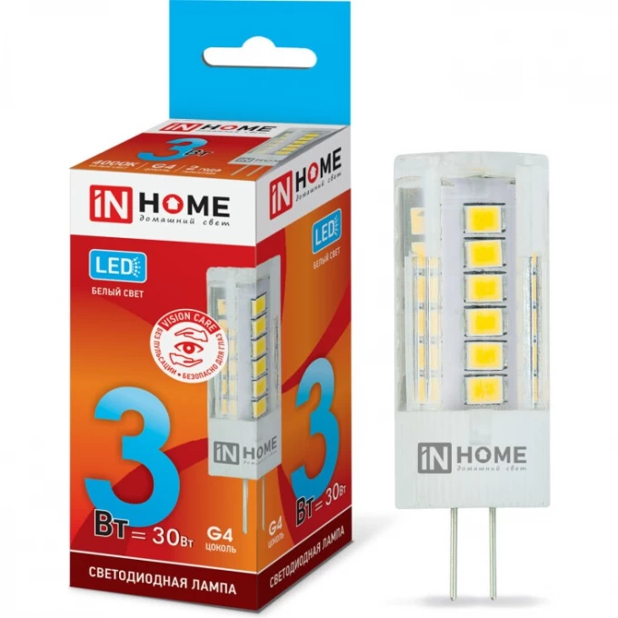 Лампа светодиодная LED-JC-VC 3Вт 12В G4 4000К 260Лм IN HOME 4690612019796 Лампа светодиодная LED-JC-VC 3Вт 12В G4 4000К 260Лм IN HOME 4690612019796