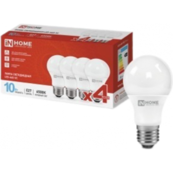 Лампа светодиодная IN HOME LED-A60-VC 4PACK 10Вт 230В Е27 6500К 950Лм Лампа светодиодная IN HOME LED-A60-VC 4PACK 10Вт 230В Е27 6500К 950Лм