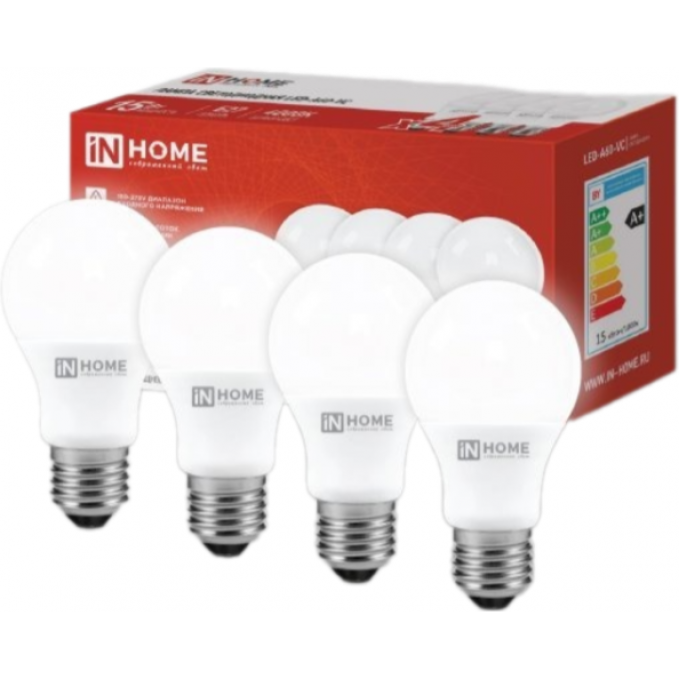 Лампа светодиодная IN HOME LED-A60-VC 4PACK 15Вт 230В Е27 4000К 1430Лм 4690612047683