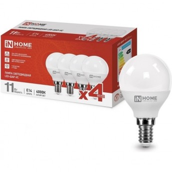 Лампа светодиодная IN HOME LED-ШАР-VC 4PACK 11Вт 230В Е14 4000К 1050Лм