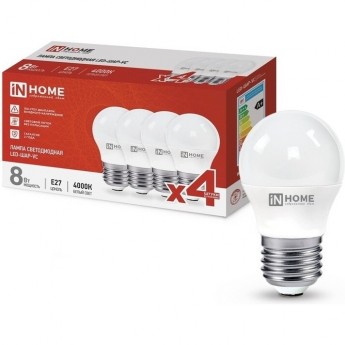 Лампа светодиодная IN HOME LED-ШАР-VC 4PACK 8Вт 230В Е27 4000К 760Лм