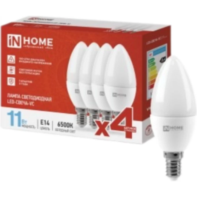 Лампа светодиодная IN HOME LED-СВЕЧА-VC 4PACK 11Вт 230В Е14 6500К 1050Лм 4690612047805 Лампа светодиодная IN HOME LED-СВЕЧА-VC 4PACK 11Вт 230В Е14 6500К 1050Лм 4690612047805