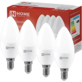 Лампа светодиодная IN HOME LED-СВЕЧА-VC 4PACK 8Вт 230В Е14 4000К 760Лм