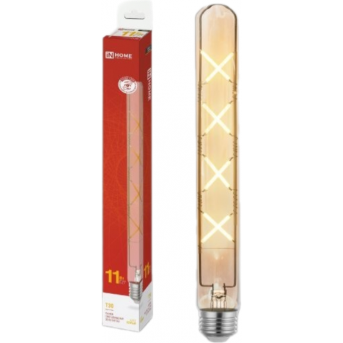 Лампа светодиодная IN HOME LED-T30-DECO GOLD 11Вт 230В Е27 3000К 1160Лм 300мм золотистая 4690612050898