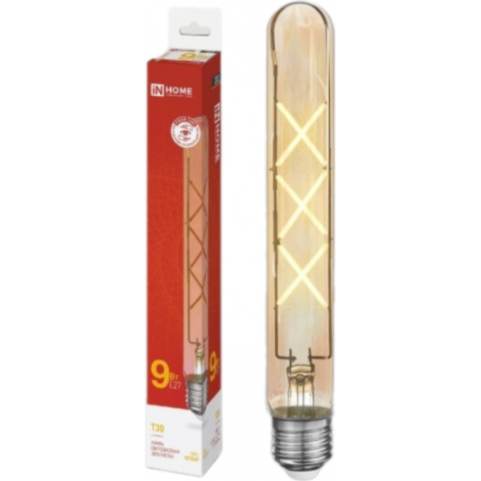 Лампа светодиодная IN HOME LED-T30-DECO GOLD 9Вт 230В Е27 3000К 1040Лм 225мм золотистая 4690612050874