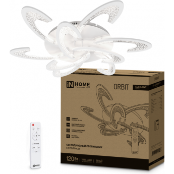 Светильник IN HOME ELEGANT ORBIT 120Вт 230В 3000-6500K 8400Лм 925х810х120мм c пультом ДУ белый Светильник IN HOME ELEGANT ORBIT 120Вт 230В 3000-6500K 8400Лм 925х810х120мм c пультом ДУ белый