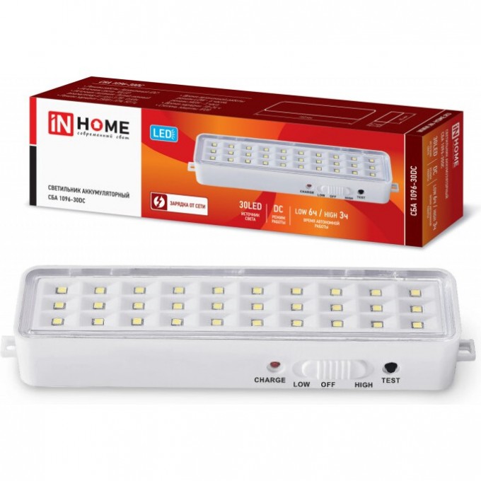 Светильник светодиодный аварийный СБА 1096-30DC 30LED 600MAH LITHIUM BATTERY DC IN HOME 4690612029474