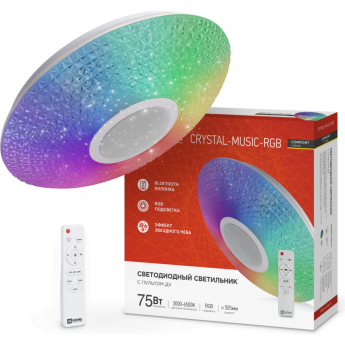 Светильник светодиодный IN HOME COMFORT CRYSTAL-MUSIC-RGB 75Вт 230В 3000-6500K 6000Лм 505x125мм с пультом дистанционного управления