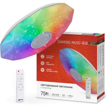 Светильник светодиодный IN HOME COMFORT DIAMOND-MUSIC-RGB 75Вт 230В 3000-6500K 6000Лм 500x100мм с пультом дистанционного управления