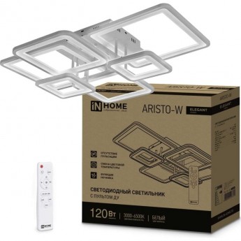 Светильник светодиодный IN HOME ELEGANT ARISTO-W 120Вт 230В 3000-6500K 8400Лм 686х587х151мм пульт ДУ белый Светильник светодиодный IN HOME ELEGANT ARISTO-W 120Вт 230В 3000-6500K 8400Лм 686х587х151мм пульт ДУ белый