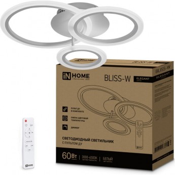 Светильник светодиодный IN HOME ELEGANT BLISS-W 60Вт 230В 3000-6500K 4700Лм 610х400х130мм c пультом ДУ белый Светильник светодиодный IN HOME ELEGANT BLISS-W 60Вт 230В 3000-6500K 4700Лм 610х400х130мм c пультом ДУ белый