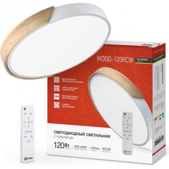 Светильник светодиодный IN HOME SCANDY WOOD-120RCW 120Вт 230В 3000-6500K 9600Лм 500x50мм с пультом ДУ белый