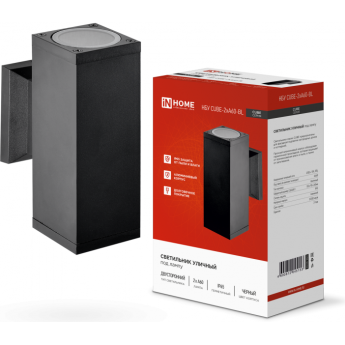 Светильник уличный двусторонний IN HOME НБУ CUBE-2хA60-BL алюминиевый под лампу 2хA60 E27 черный IP65 Светильник уличный двусторонний IN HOME НБУ CUBE-2хA60-BL алюминиевый под лампу 2хA60 E27 черный IP65